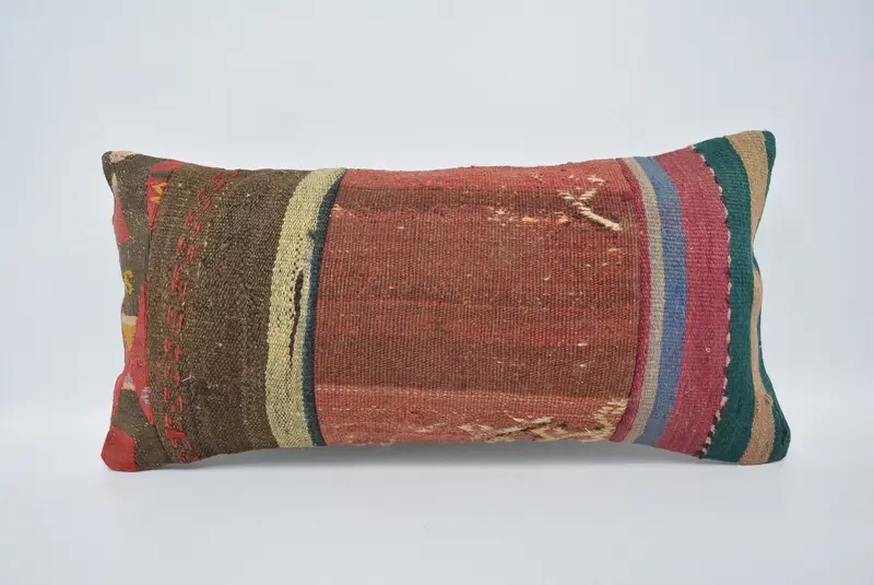 Handmade Kilim Cushion, Floor Pillow Sham, Pillow Case, Boho Pillow, Throw Kilim Pillow, Cozy Throw Cushion, 12x24 Red Cushion Cover - 1