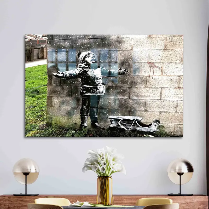 Elegant Printed Glass: Banksy Boy & Banksy Snow Design