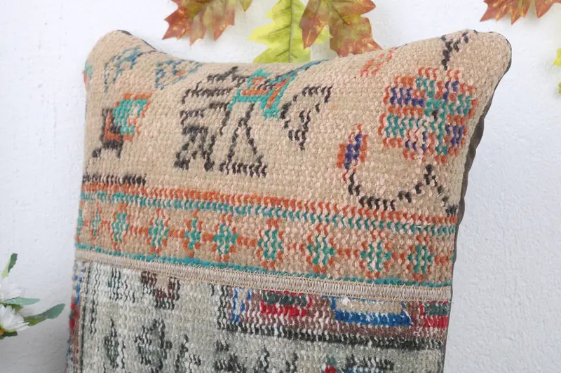 16x16 Green Cushion, Pillow Case, Anatolian Pillow, Boho Pillow Sham Cover, Vintage Kilim Throw Pillow, Cozy Throw Pillow, Ethnical Kilim Rug Pillow - 5