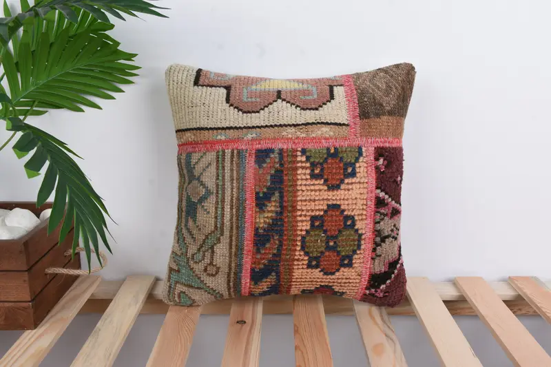 Throw Kilim Pillow, 14x14 Beige Cushion Case, Interior Designer Pillow, Vintage Kilim Pillow, Handmade Throw Pillow, Pillow, Kilim Rug Pillow Cover - 1