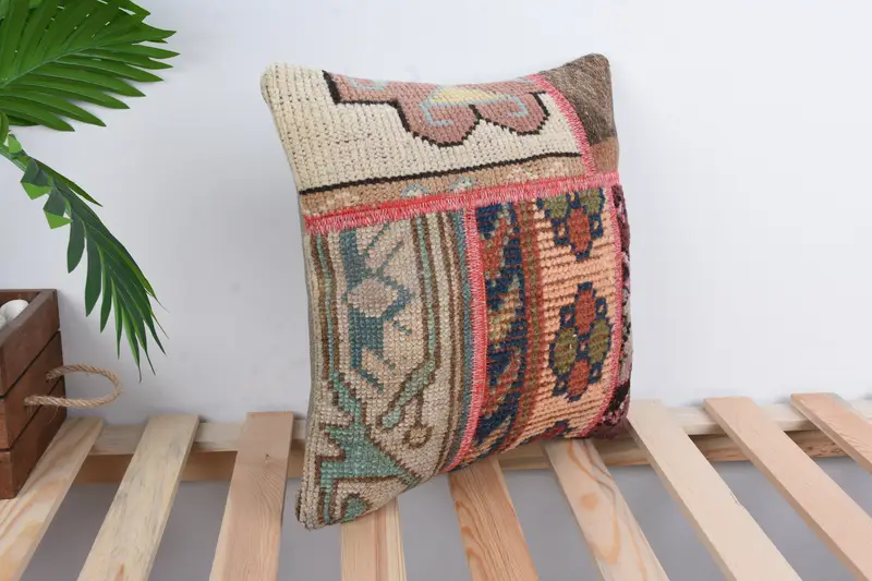 Throw Kilim Pillow, 14x14 Beige Cushion Case, Interior Designer Pillow, Vintage Kilim Pillow, Handmade Throw Pillow, Pillow, Kilim Rug Pillow Cover - 4