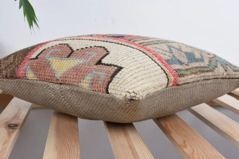 Throw Kilim Pillow, 14x14 Beige Cushion Case, Interior Designer Pillow, Vintage Kilim Pillow, Handmade Throw Pillow, Pillow, Kilim Rug Pillow Cover - 6
