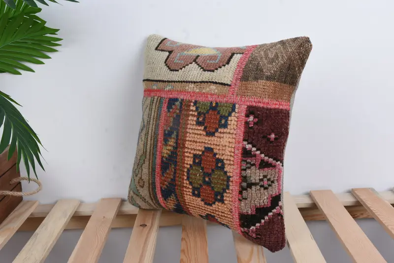 Throw Kilim Pillow, 14x14 Beige Cushion Case, Interior Designer Pillow, Vintage Kilim Pillow, Handmade Throw Pillow, Pillow, Kilim Rug Pillow Cover - 5