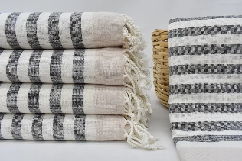 Turkish Beach Towel Organic Cotton Powder Pink Stripes, 67x40 Inches