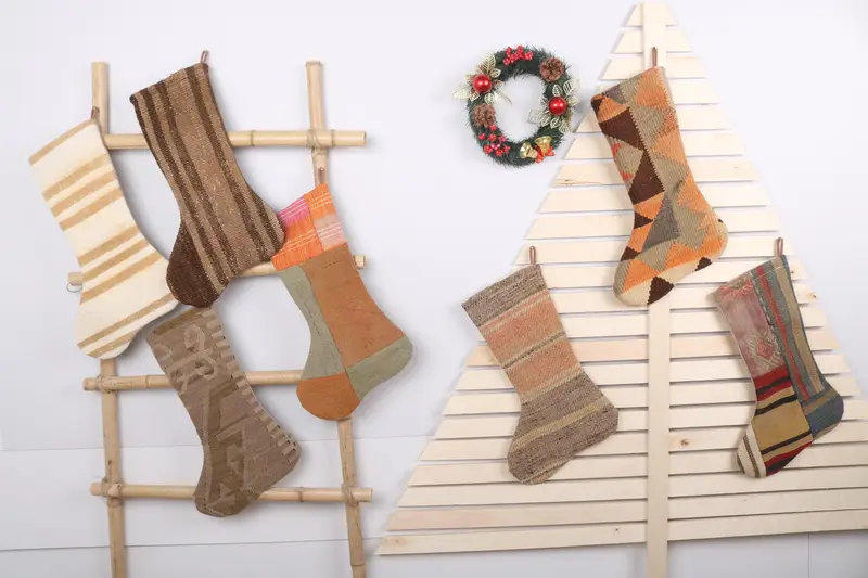 Patrón de adornos navideños, preciosa media tradicional Kilim de 7 pulgadas