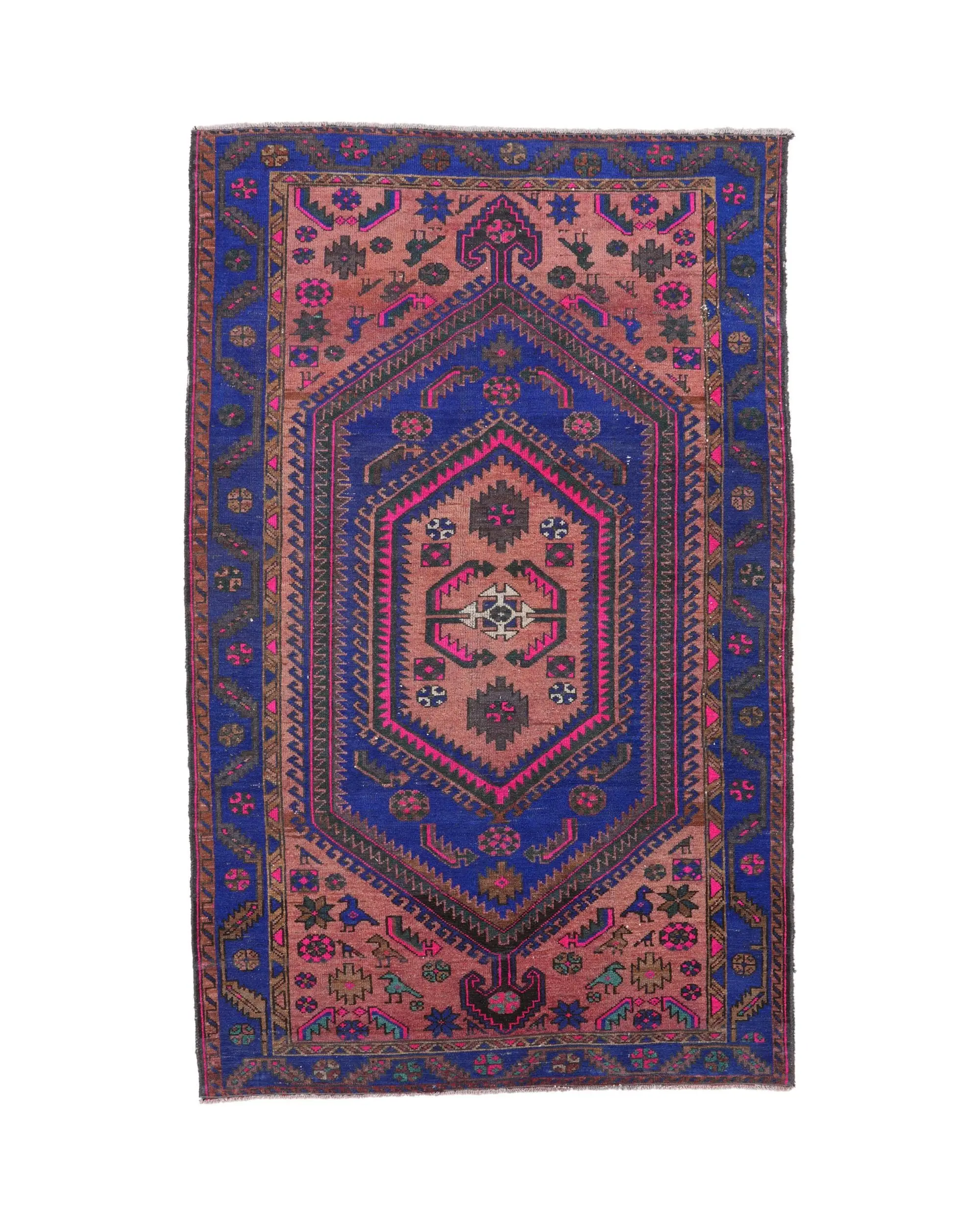 4.4x7 ft Vintage Rug, Turkish Area Rug, Blue Pink Floral Rug - 1