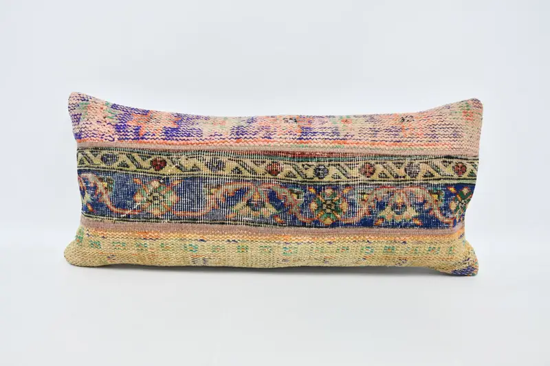 Sofa Pillow, Boho Pillow, Throw Kilim Pillow, Vintage Pillow, Vintage Pillow Case, Cushion Cover, Tapestry Cushion Case, 16x36 Blue Cushion - 1
