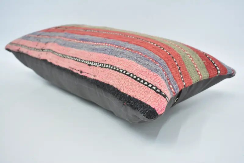 Interior Designer Pillow, Handmade Kilim Cushion, Bright Cushion, Kilim Cushion Sham, 12x24 Red Pillow, Pillow, Handmade Rug Seat Pillow - 6