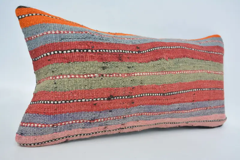Interior Designer Pillow, Handmade Kilim Cushion, Bright Cushion, Kilim Cushion Sham, 12x24 Red Pillow, Pillow, Handmade Rug Seat Pillow - 3