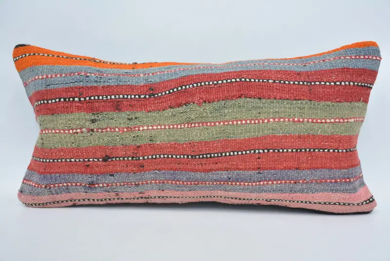 Interior Designer Pillow, Handmade Kilim Cushion, Bright Cushion, Kilim Cushion Sham, 12x24 Red Pillow, Pillow, Handmade Rug Seat Pillow - 1