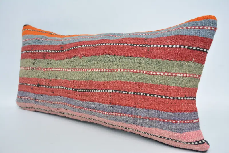 Interior Designer Pillow, Handmade Kilim Cushion, Bright Cushion, Kilim Cushion Sham, 12x24 Red Pillow, Pillow, Handmade Rug Seat Pillow - 4