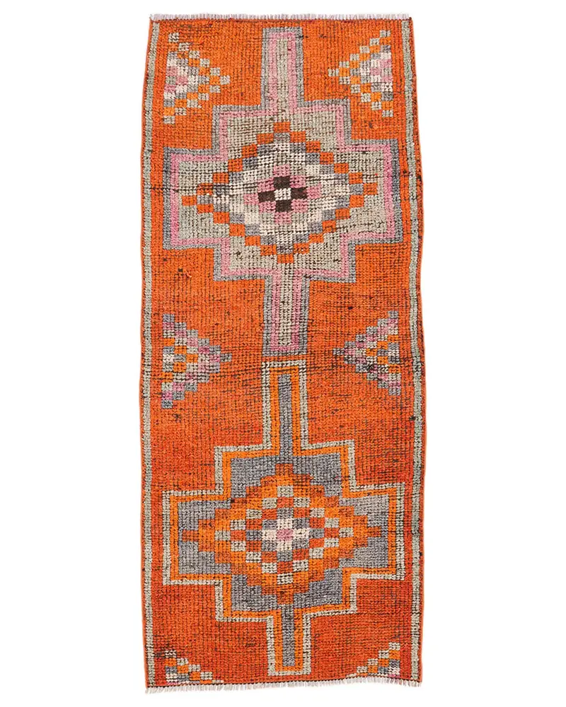 Türkischer Vintage-Akzentteppich 2,8 x 6,6 Fuß, orangegrauer Teppich - 1