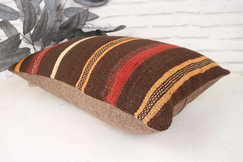 Ethnical Kilim Rug Pillow, Pillow Sham, Morroccon Kilim Cushion Cushion Case, Pillow for Sofa, 16x24 Brown Cushion Cover, Vintage Kilim Pillow - 6