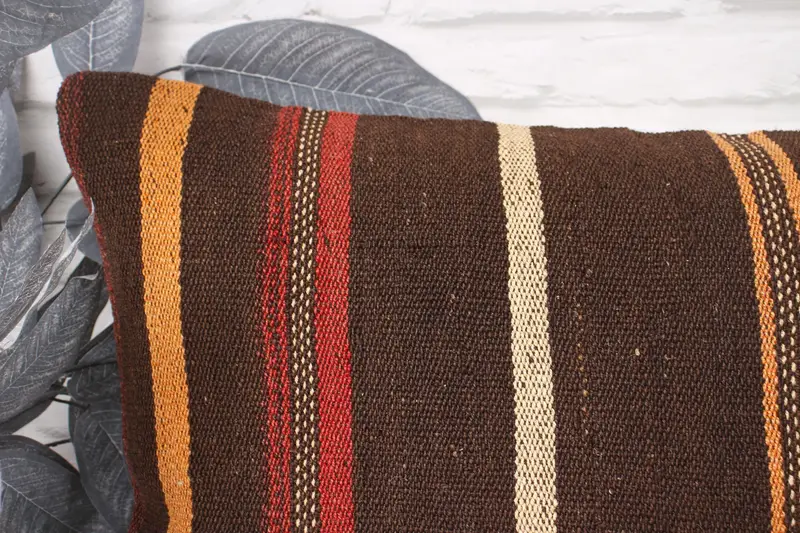 Ethnical Kilim Rug Pillow, Pillow Sham, Morroccon Kilim Cushion Cushion Case, Pillow for Sofa, 16x24 Brown Cushion Cover, Vintage Kilim Pillow - 2