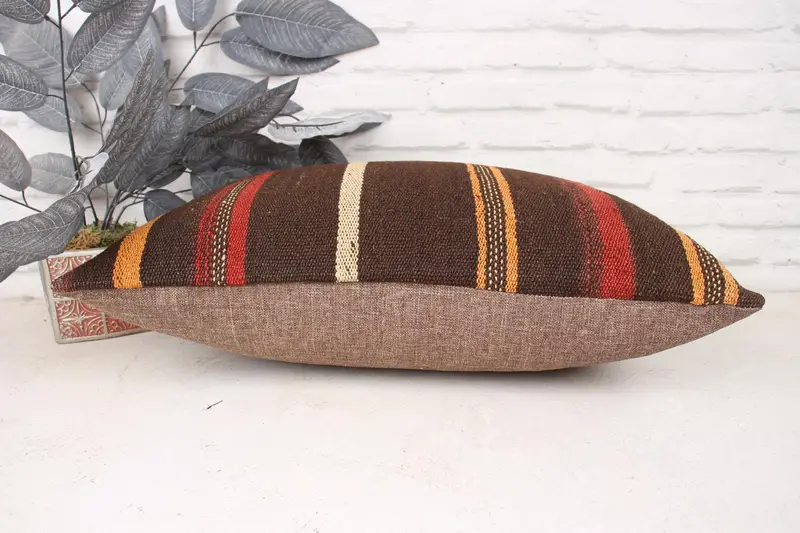 Ethnical Kilim Rug Pillow, Pillow Sham, Morroccon Kilim Cushion Cushion Case, Pillow for Sofa, 16x24 Brown Cushion Cover, Vintage Kilim Pillow - 5