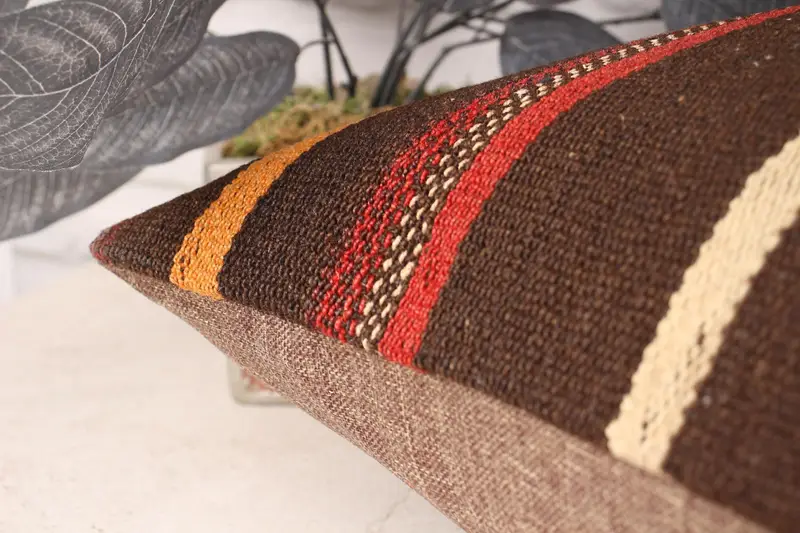 Ethnical Kilim Rug Pillow, Pillow Sham, Morroccon Kilim Cushion Cushion Case, Pillow for Sofa, 16x24 Brown Cushion Cover, Vintage Kilim Pillow - 7