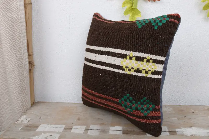 Pillow for Couch, Chair Cushion, Turkish Pillow, Authentic Cushion Cover, 14x14 Brown Cushion Cover, Vintage Kilim Throw Pillow, Pillow Cover - 5
