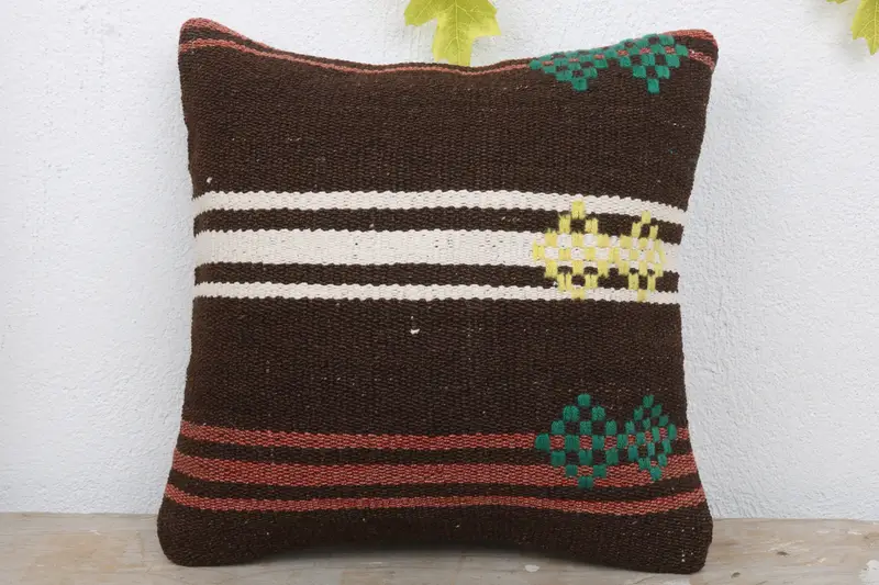 Pillow for Couch, Chair Cushion, Turkish Pillow, Authentic Cushion Cover, 14x14 Brown Cushion Cover, Vintage Kilim Throw Pillow, Pillow Cover - 2