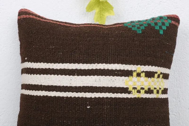Pillow for Couch, Chair Cushion, Turkish Pillow, Authentic Cushion Cover, 14x14 Brown Cushion Cover, Vintage Kilim Throw Pillow, Pillow Cover - 4