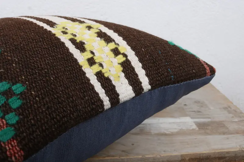 Pillow for Couch, Chair Cushion, Turkish Pillow, Authentic Cushion Cover, 14x14 Brown Cushion Cover, Vintage Kilim Throw Pillow, Pillow Cover - 6