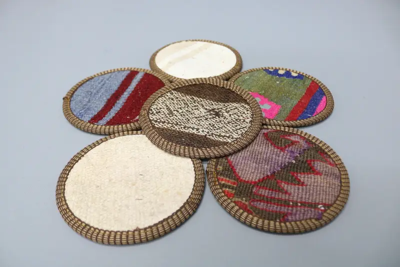 White and Bronze Striped Coasters, Set of Six Coasters