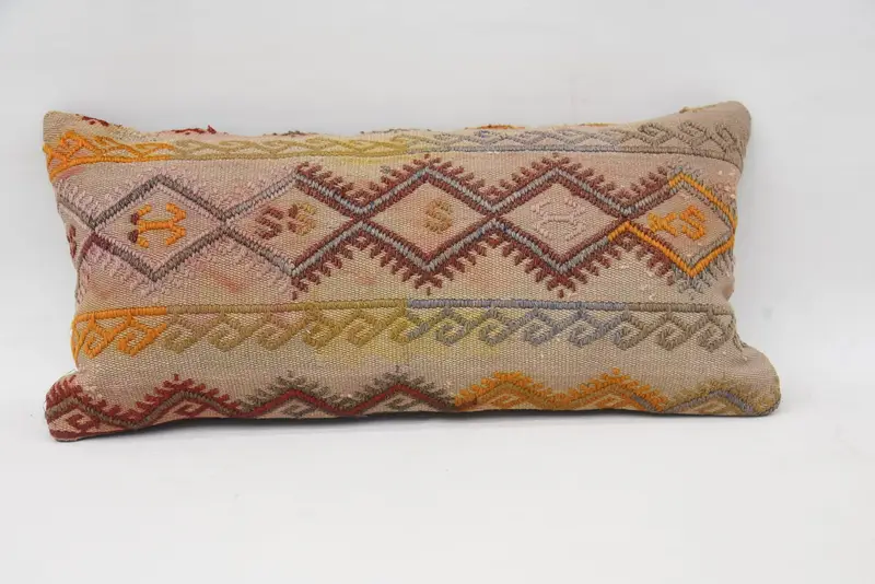 Pillow Case, Christmas Pillow Cover, Kilim Pillow Cover, 12x24 Red Pillow Case, Antique Pillows, Boho Throw Pillow Sham, Handmade Kilim Cushion - 1