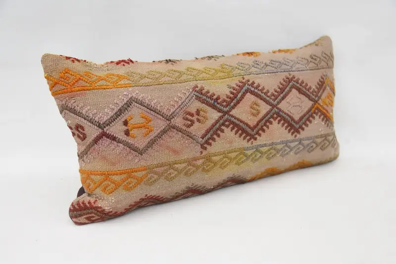 Pillow Case, Christmas Pillow Cover, Kilim Pillow Cover, 12x24 Red Pillow Case, Antique Pillows, Boho Throw Pillow Sham, Handmade Kilim Cushion - 2