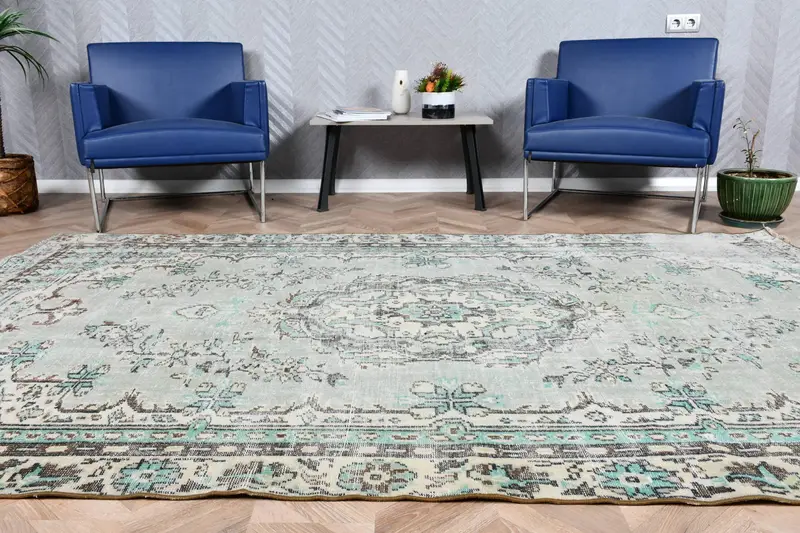 5.9x9.2 ft Halı, Büyük Türk Halısı, Mavi Oushak Güneybatı Halısı - 1