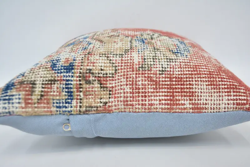 Ethnical Kilim Rug Pillow, Cushion Case, 14x14 Red Cushion Cover, Authentic Cushion Case, Antique Pillows, Vintage Kilim Pillow - 5