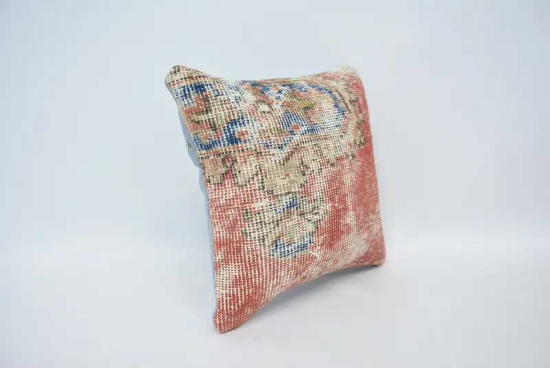 Ethnical Kilim Rug Pillow, Cushion Case, 14x14 Red Cushion Cover, Authentic Cushion Case, Antique Pillows, Vintage Kilim Pillow - 3