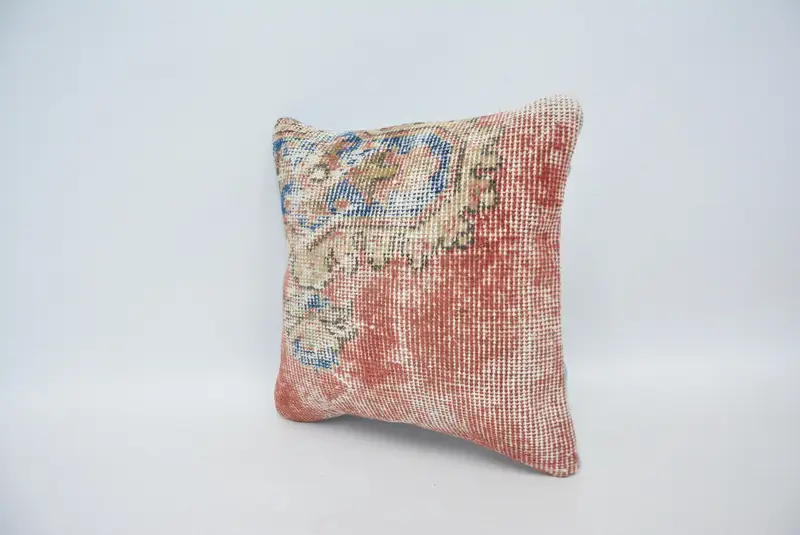 Ethnical Kilim Rug Pillow, Cushion Case, 14x14 Red Cushion Cover, Authentic Cushion Case, Antique Pillows, Vintage Kilim Pillow - 4