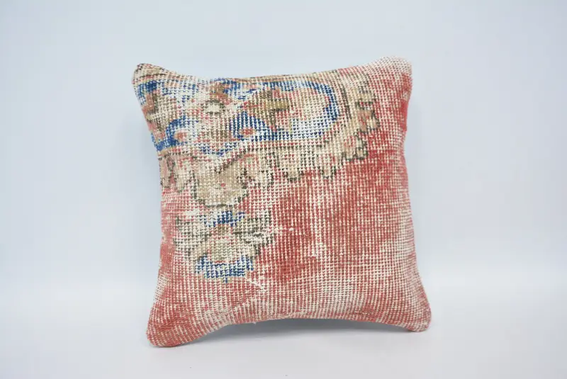 Ethnical Kilim Rug Pillow, Cushion Case, 14x14 Red Cushion Cover, Authentic Cushion Case, Antique Pillows, Vintage Kilim Pillow - 1