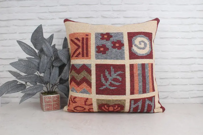 Pillow for Couch, Pillow for Sofa, 28x28 Beige Cushion Cover, Vintage Pillow, Cushion, Colorful Pillow Case, Floor Pillow, Sofa Bolster Cushion - 1