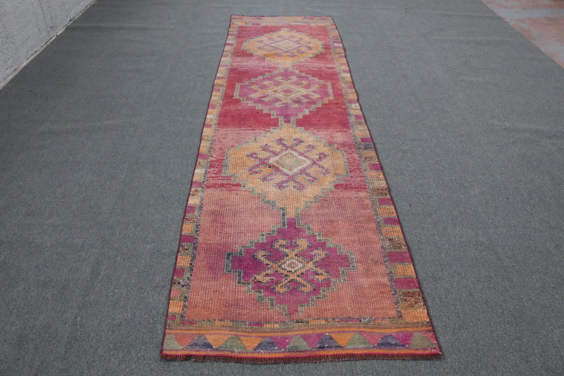 3x11 ft Rug, Runner Vintage Rug, Red Herki Oriental Rug - 1
