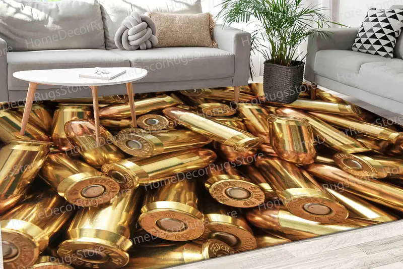 エレガントなプリントラグ: Man Cave のミリタリーゴールドデザイン