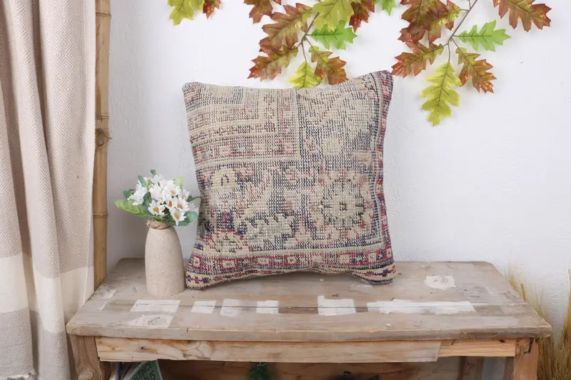 Tapestry Cushion Cover, Patio Pillow, Kilim Pillow Cover, 16x16 Blue Cushion, Handmade Kilim Cushion, Home Decor Pillow, Pillow Sham - 1