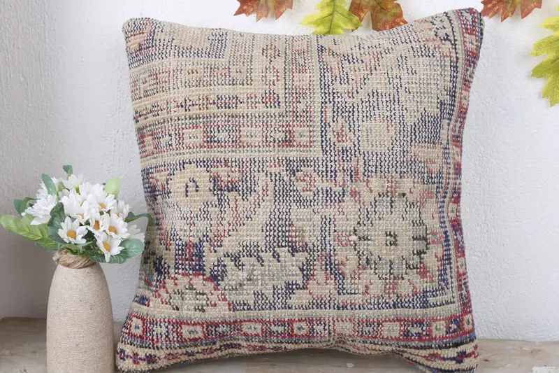 Tapestry Cushion Cover, Patio Pillow, Kilim Pillow Cover, 16x16 Blue Cushion, Handmade Kilim Cushion, Home Decor Pillow, Pillow Sham - 2