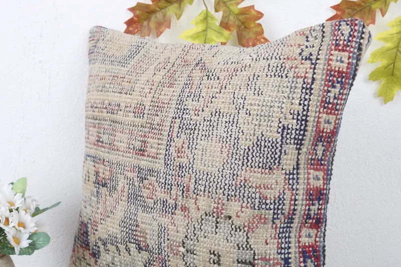 Tapestry Cushion Cover, Patio Pillow, Kilim Pillow Cover, 16x16 Blue Cushion, Handmade Kilim Cushion, Home Decor Pillow, Pillow Sham - 5