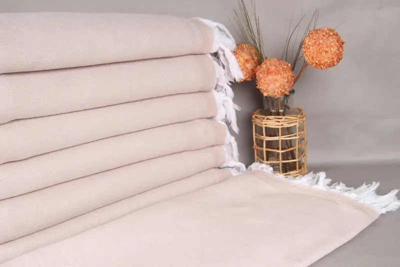 Türk Havlusu Organik Pamuk Bej Katı Havlu, 36x67 İnç