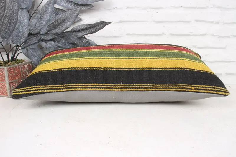 Pillow for Couch, Vintage Kilim Pillow, Pillow, Office Chair Pillow, Retro Throw Cushion Case, 12x24 Yellow Cushion Case, Turkish Pillow - 5