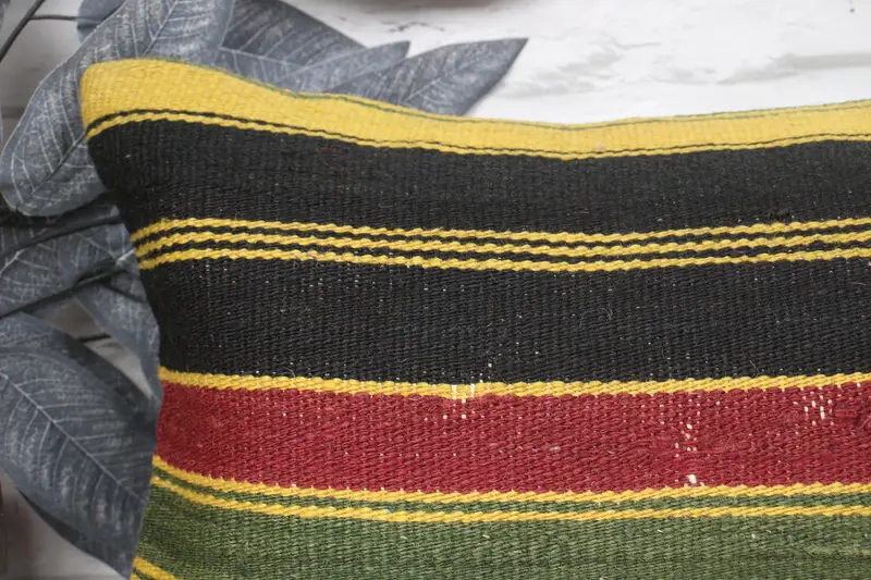 Pillow for Couch, Vintage Kilim Pillow, Pillow, Office Chair Pillow, Retro Throw Cushion Case, 12x24 Yellow Cushion Case, Turkish Pillow - 2
