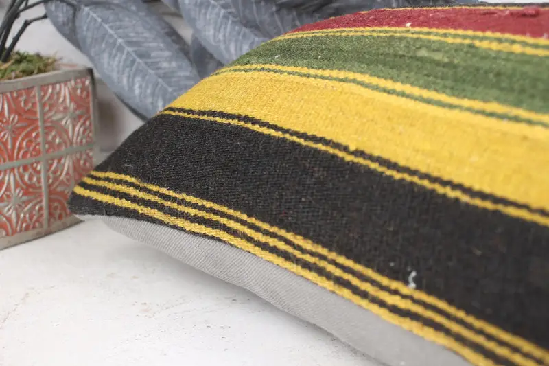 Pillow for Couch, Vintage Kilim Pillow, Pillow, Office Chair Pillow, Retro Throw Cushion Case, 12x24 Yellow Cushion Case, Turkish Pillow - 7