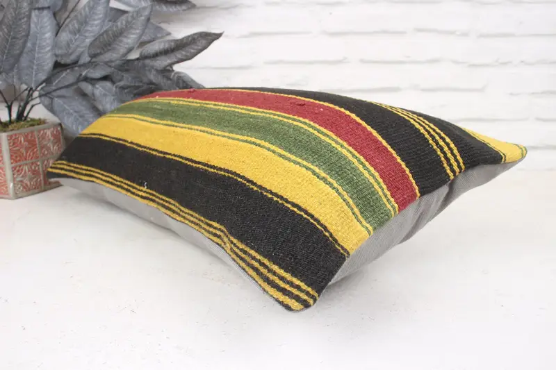 Pillow for Couch, Vintage Kilim Pillow, Pillow, Office Chair Pillow, Retro Throw Cushion Case, 12x24 Yellow Cushion Case, Turkish Pillow - 6