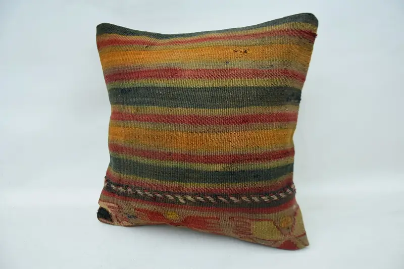 14x14 Orange Cushion Case, Handmade Kilim Cushion, Cotton Pillow Cover, Vintage Pillow, Cushion Case, Decorative Cushion, Vintage Kilim Pillow - 3