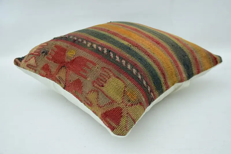 14x14 Orange Cushion Case, Handmade Kilim Cushion, Cotton Pillow Cover, Vintage Pillow, Cushion Case, Decorative Cushion, Vintage Kilim Pillow - 6