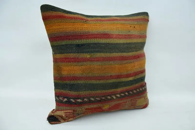 14x14 Orange Cushion Case, Handmade Kilim Cushion, Cotton Pillow Cover, Vintage Pillow, Cushion Case, Decorative Cushion, Vintage Kilim Pillow - 2