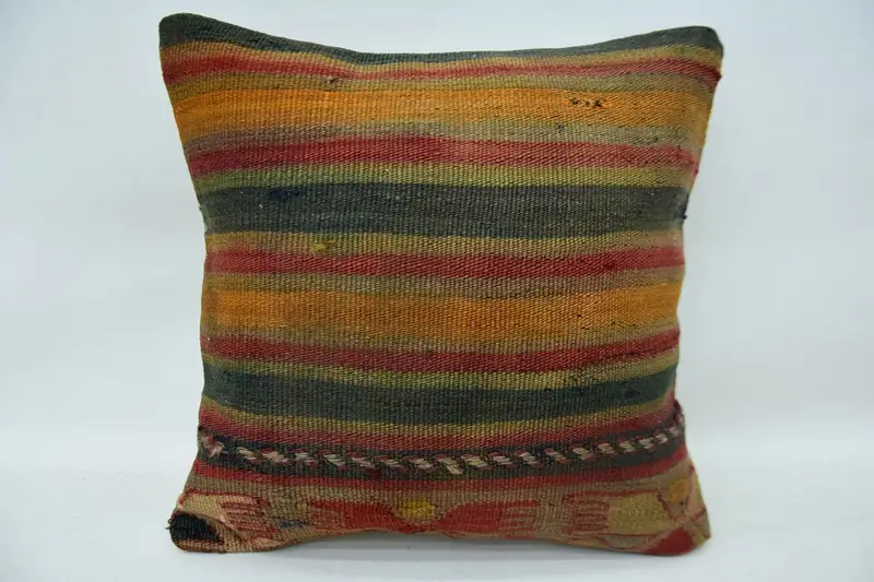 14x14 Orange Cushion Case, Handmade Kilim Cushion, Cotton Pillow Cover, Vintage Pillow, Cushion Case, Decorative Cushion, Vintage Kilim Pillow - 1