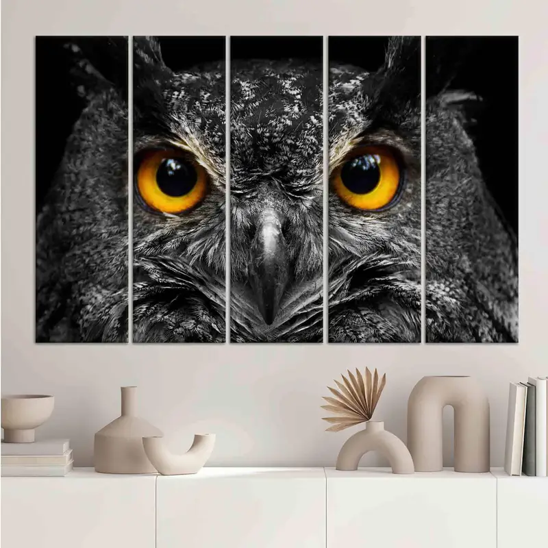 エレガントなフクロウの目の白黒キャンバスプリント、ロフト装飾用