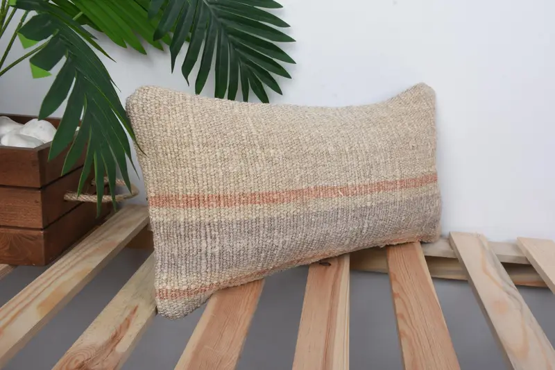 Cushion Cover, Boho Pillow Sham Cover, Kilim Pillow Cover, Seat Cushion Case, 8x16 Beige Pillow Sham, Pillow for Sofa - 4