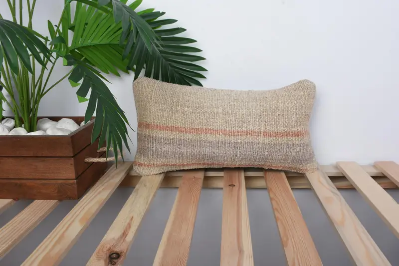 Cushion Cover, Boho Pillow Sham Cover, Kilim Pillow Cover, Seat Cushion Case, 8x16 Beige Pillow Sham, Pillow for Sofa - 1